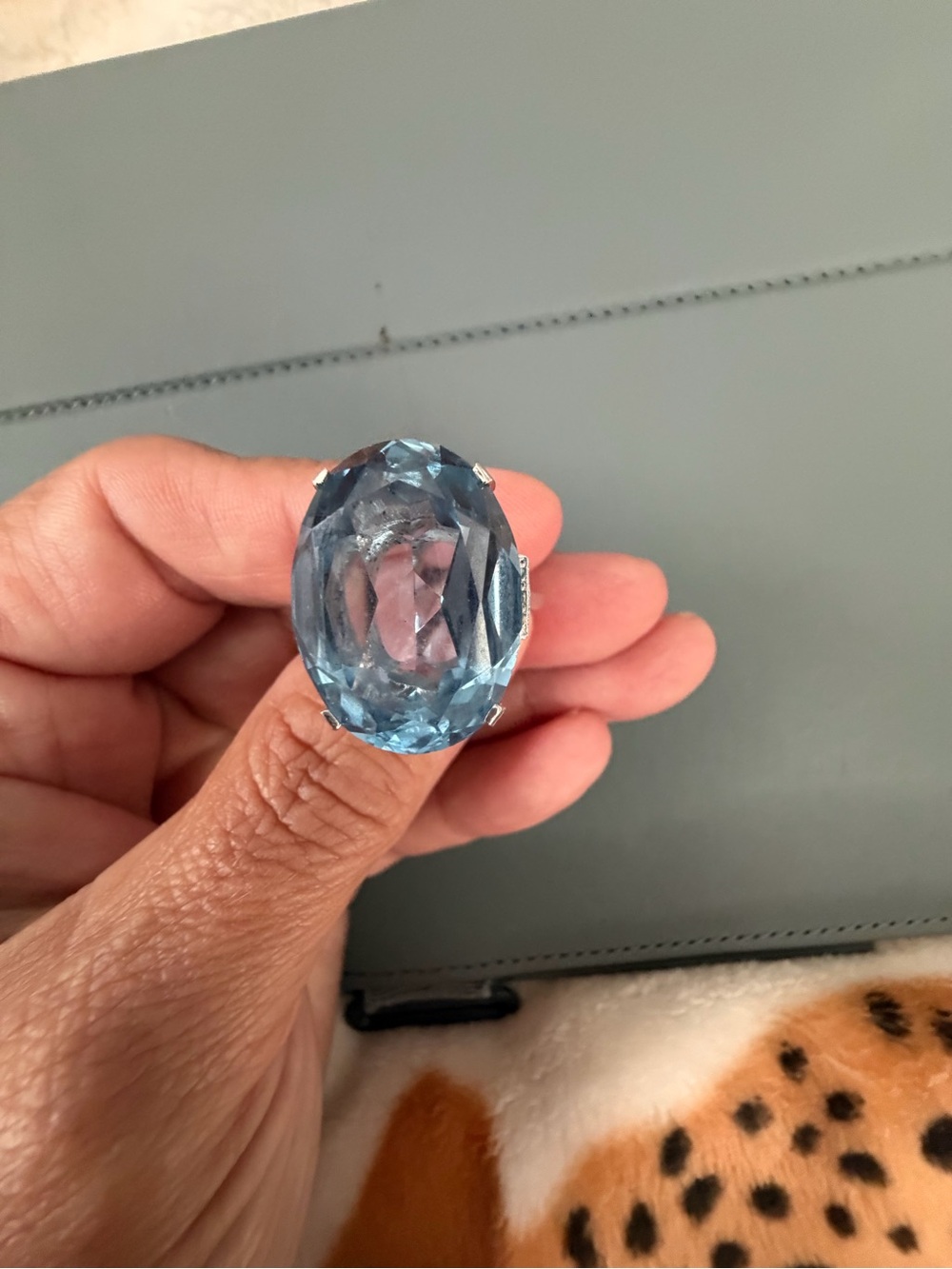 Stunning! Blue Topaz & Sterling Silver Statement Ring Size 7.5
